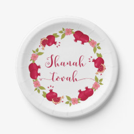 Shanah Tovah Neujahr Granatapfel Blume Wreath Pappteller