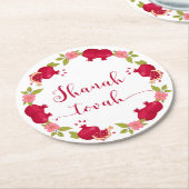 Shanah Tovah Neujahr Granatapfel Blume Wreath Runder Pappuntersetzer (Angewinkelt)