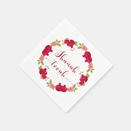 Shanah Tovah Neujahr Granatapfel Blume Wreath Serviette (Ecke)
