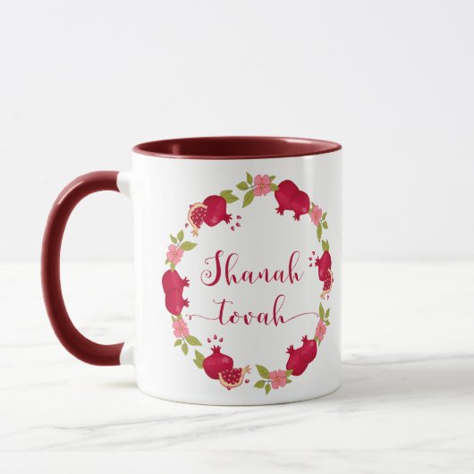 Shanah Tovah Neujahr Granatapfel Blume Wreath Tasse (Links)