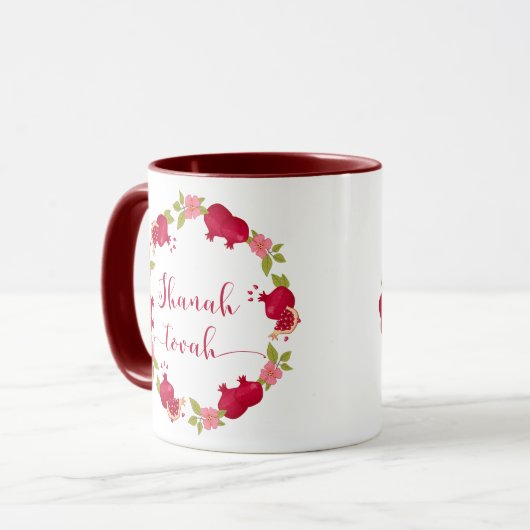 Shanah Tovah Neujahr Granatapfel Blume Wreath Tasse (Vorderseite Links)
