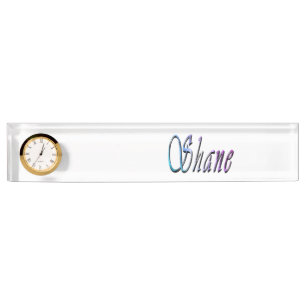Shane, Name, Logo, Schreibname Pate mit Uhr. Namensplakette