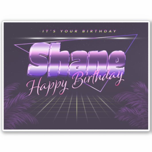 Shane Name Vorname lila retro Sticker Geburtstag (Vorderseite)