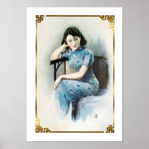 Shanghai Beauty Advertising Flapper Blue Dress Poster