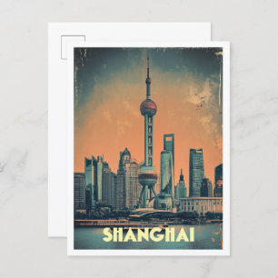 Shanghai China Art Vintage Reise Illustration Postkarte