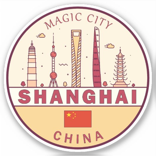 Shanghai China City Skyline Emblem Aufkleber (Vorderseite)