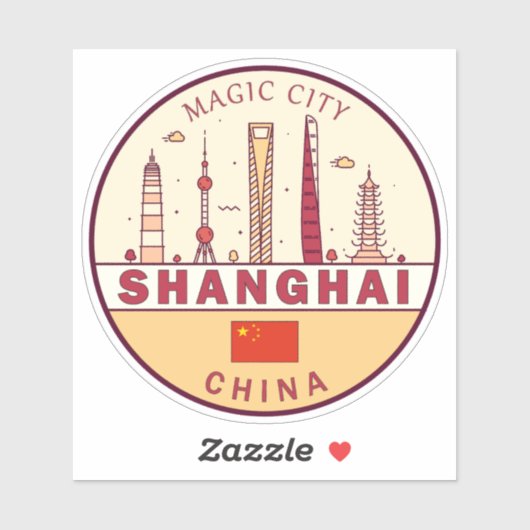 Shanghai China City Skyline Emblem Aufkleber (Blatt)