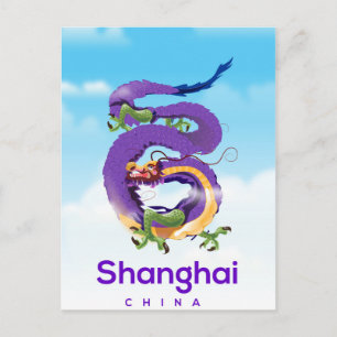 Shanghai China Drache Reiseplakat Postkarte