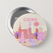 Shanghai China Pastell Reise Kunst Button (Vorne & Hinten)