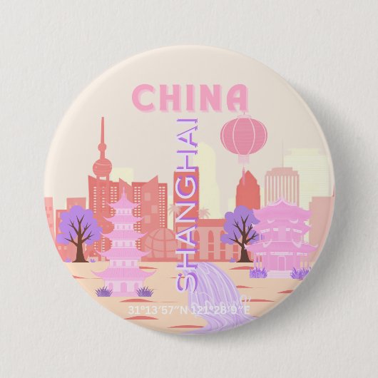 Shanghai China Pastell Reise Kunst Button (Vorderseite)
