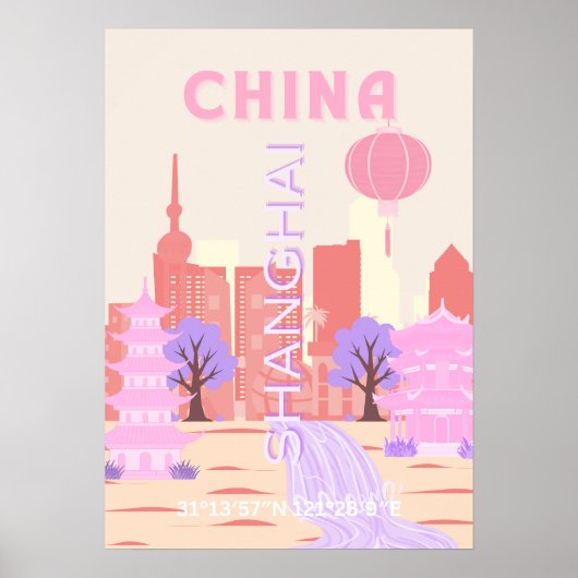 Shanghai China Pastell Reise Kunst Poster (Vorne)