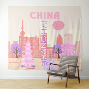 Shanghai China Pastell Reise Kunst Wandteppich
