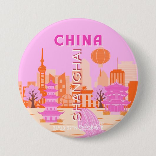 Shanghai China Pink Reise Kunst Button (Vorderseite)
