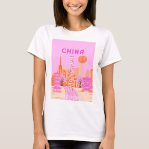 Shanghai China Pink Reise Kunst T-Shirt
