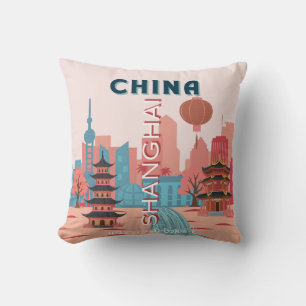Shanghai China Reise Retro Vintage Poster Kissen