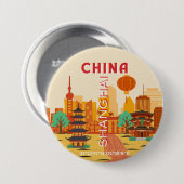 Shanghai China Reise Retroplakat Button (Vorne & Hinten)