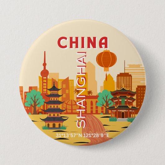 Shanghai China Reise Retroplakat Button (Vorderseite)