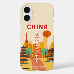 Shanghai China Reise Retroplakat iPhone 16 Hülle