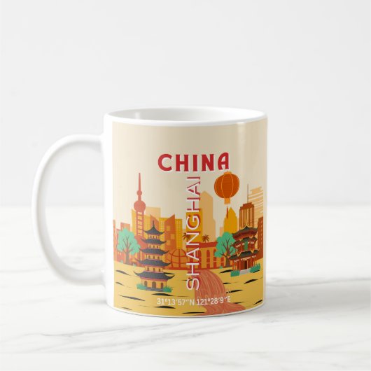 Shanghai China Reise Retroplakat Kaffeetasse (Links)