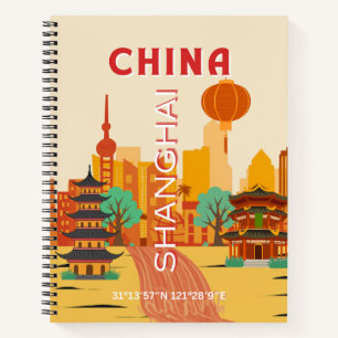 Shanghai China Reise Retroplakat Notizblock