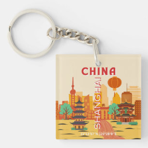 Shanghai China Reise Retroplakat Schlüsselanhänger