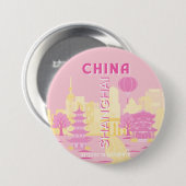 Shanghai China Reise Rosa Poster Button (Vorne & Hinten)