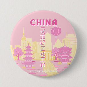 Shanghai China Reise Rosa Poster Button