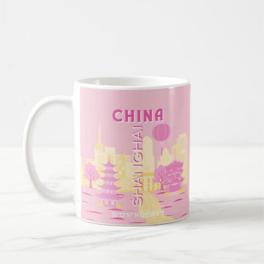 Shanghai China Reise Rosa Poster Kaffeetasse (Links)