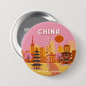 Shanghai China Reise Vintage Poster Button (Vorne & Hinten)