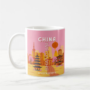 Shanghai China Reise Vintage Poster Kaffeetasse