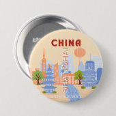 Shanghai China Retro Pastell Reise Kunst Button (Vorne & Hinten)