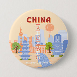Shanghai China Retro Pastell Reise Kunst Button