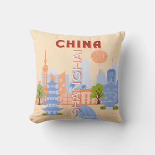 Shanghai China Retro Pastell Reise Kunst Kissen