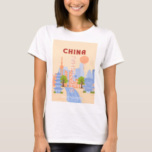 Shanghai China Retro Pastell Reise Kunst T-Shirt