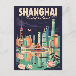 Shanghai China Retro-Reiseposter Vintage-Kunst Feiertagspostkarte