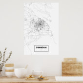 Shanghai, China (schwarz auf weiß) Poster (Küche)