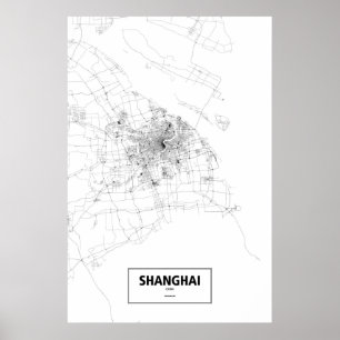Shanghai, China (schwarz auf weiß) Poster