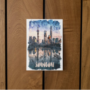 Shanghai China Skyline Aquarell-Kunstpostkarte Postkarte