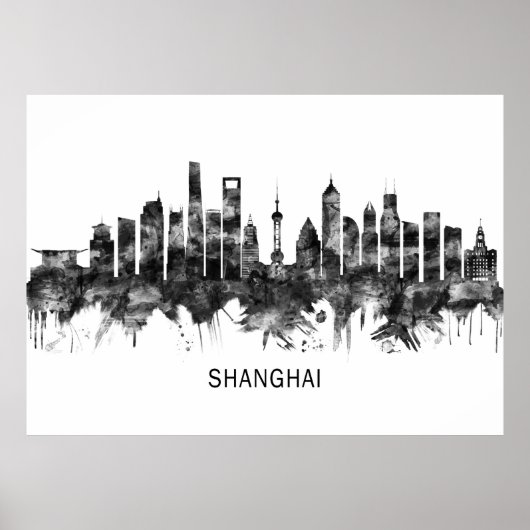 Shanghai China Skyline BW Poster (Vorne)