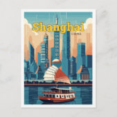Shanghai China Travel Art Vintag Illustration Postkarte (Vorderseite)