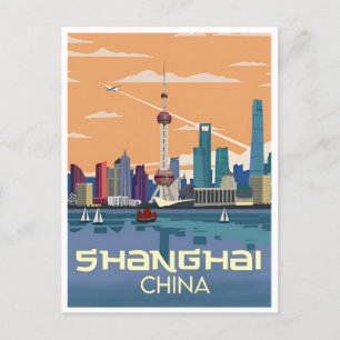 Shanghai, China Vintage chinesische Reisestadt Sky Postkarte