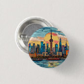 Shanghai City Waterfront Skyline bei Sunset Button (Vorne & Hinten)