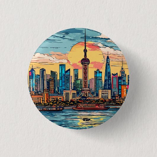 Shanghai City Waterfront Skyline bei Sunset Button (Vorderseite)