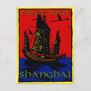 Shanghai Luggage Label Postkarte