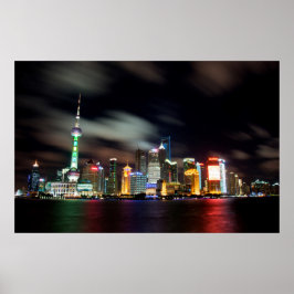 Shanghai Skyline bei Nacht Poster