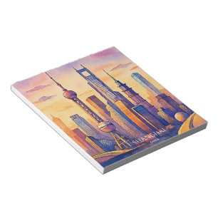 Shanghai Skyline China Reise Aquarell Notizblock