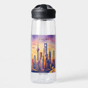 Shanghai Skyline China Reise Aquarell  Trinkflasche