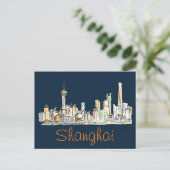 Shanghai Skyline Drawing Postkarte (Stehend Vorderseite)