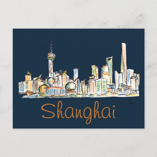 Shanghai Skyline Drawing Postkarte (Vorderseite)