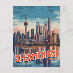 Shanghai Skyline Poster: Vibranly Cityscape Postkarte